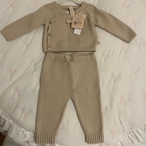 Beige Knit Baby Sweater and Pants Set